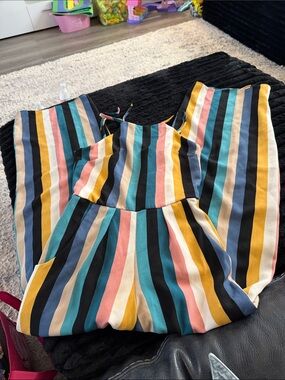 Moa Moa Striped Jumpsuit in Teal, Mustard & Pink